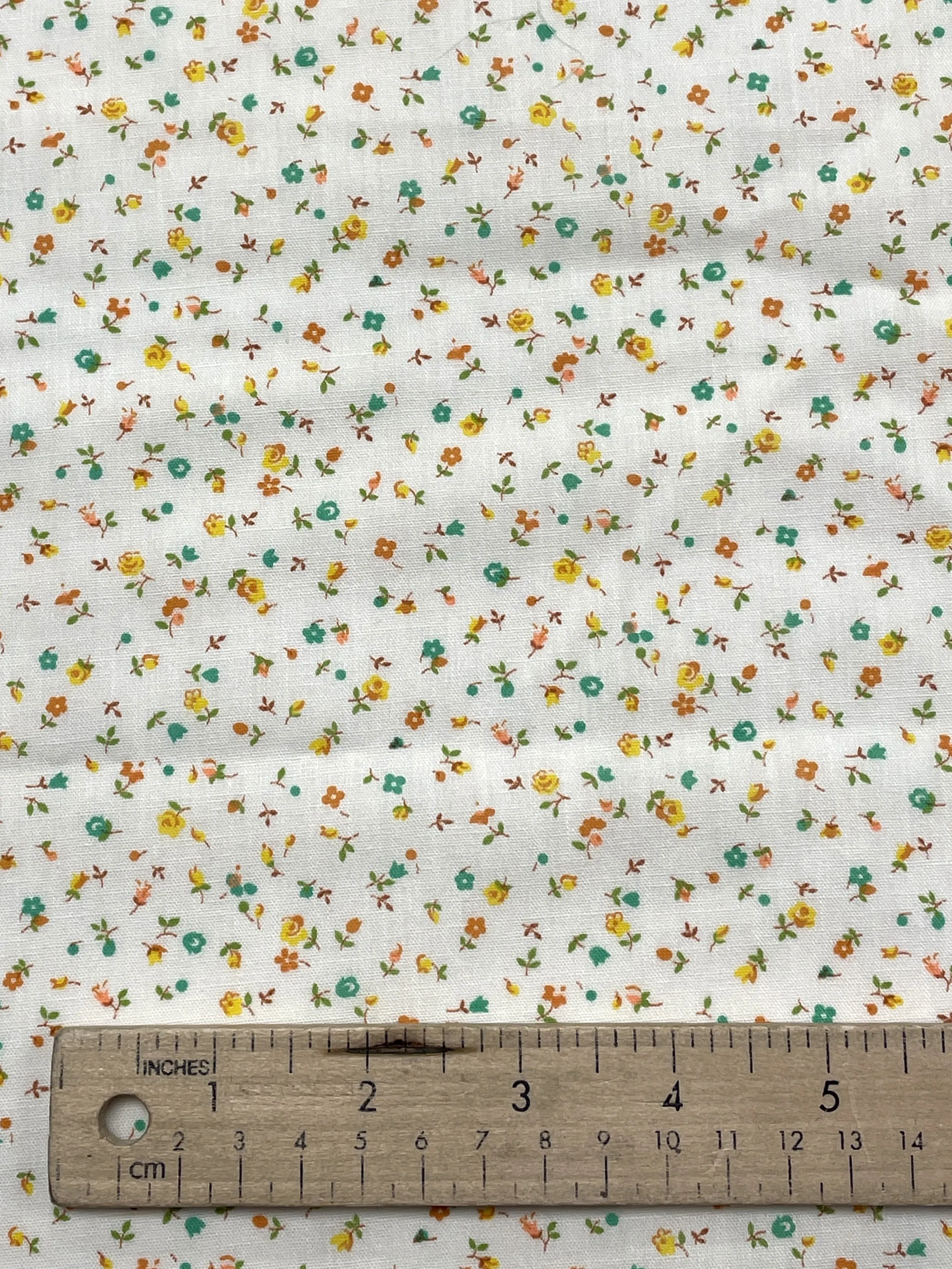 1 7/8 YD Cotton Batiste Vintage - Cream with Yellow, Orange and Aqua Flowers