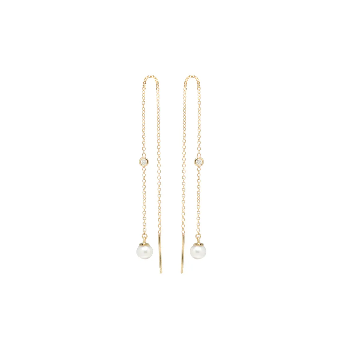 14k Floating Diamond & Pearl Chain Threader Earrings