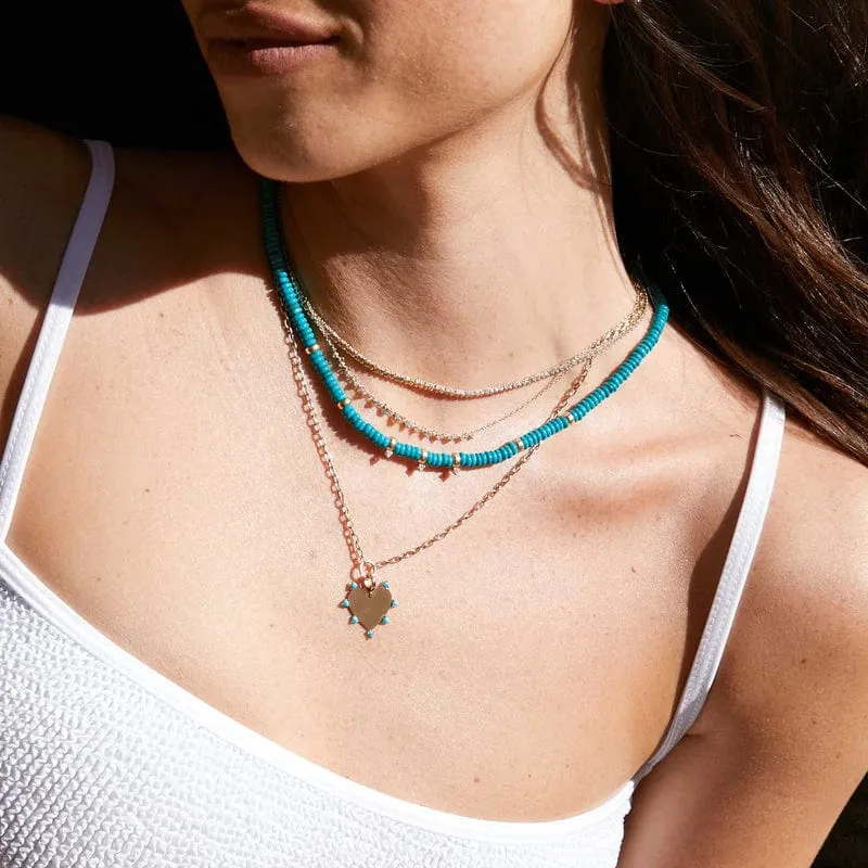 14k Gold & Turquoise Rondelle and Diamond Bead Necklace