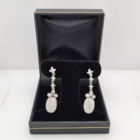 14K White Gold & Diamonds Dangle Post Drop Earrings-Estate