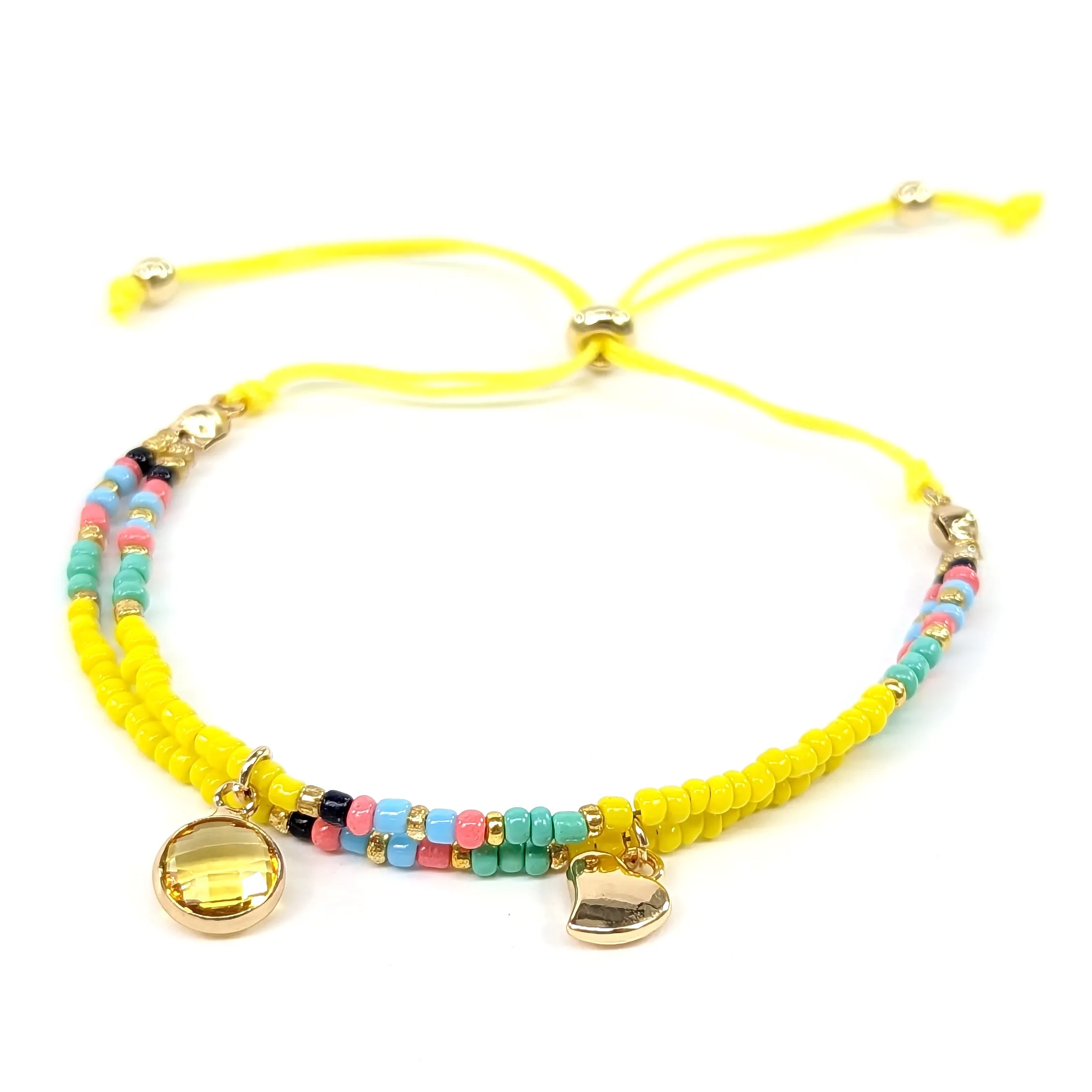 Adjustable Double Seed Bead Bracelet - Yellow