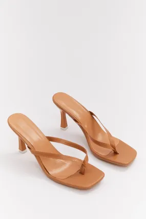 Beige Toe Post Stiletto Heeled Mule Sandals