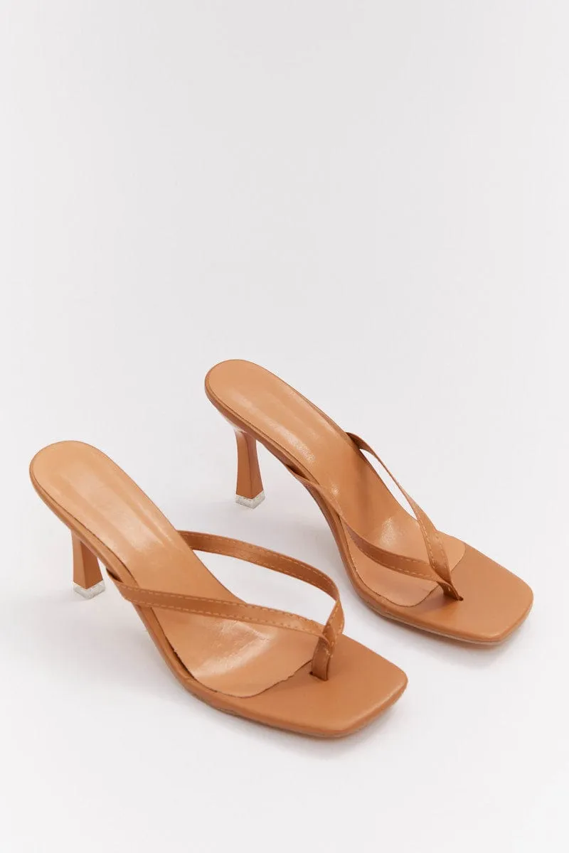 Beige Toe Post Stiletto Heeled Mule Sandals