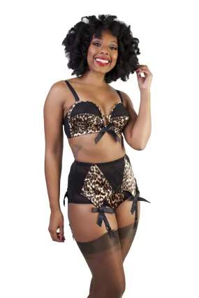 Bettie Page Leopard/Black Z Stitch Strap Suspender Belt