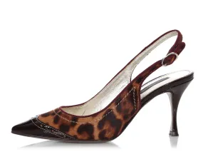 Dolce & Gabbana Burgundy Patent and Leopard Print Pony Hair Slingback Pumps