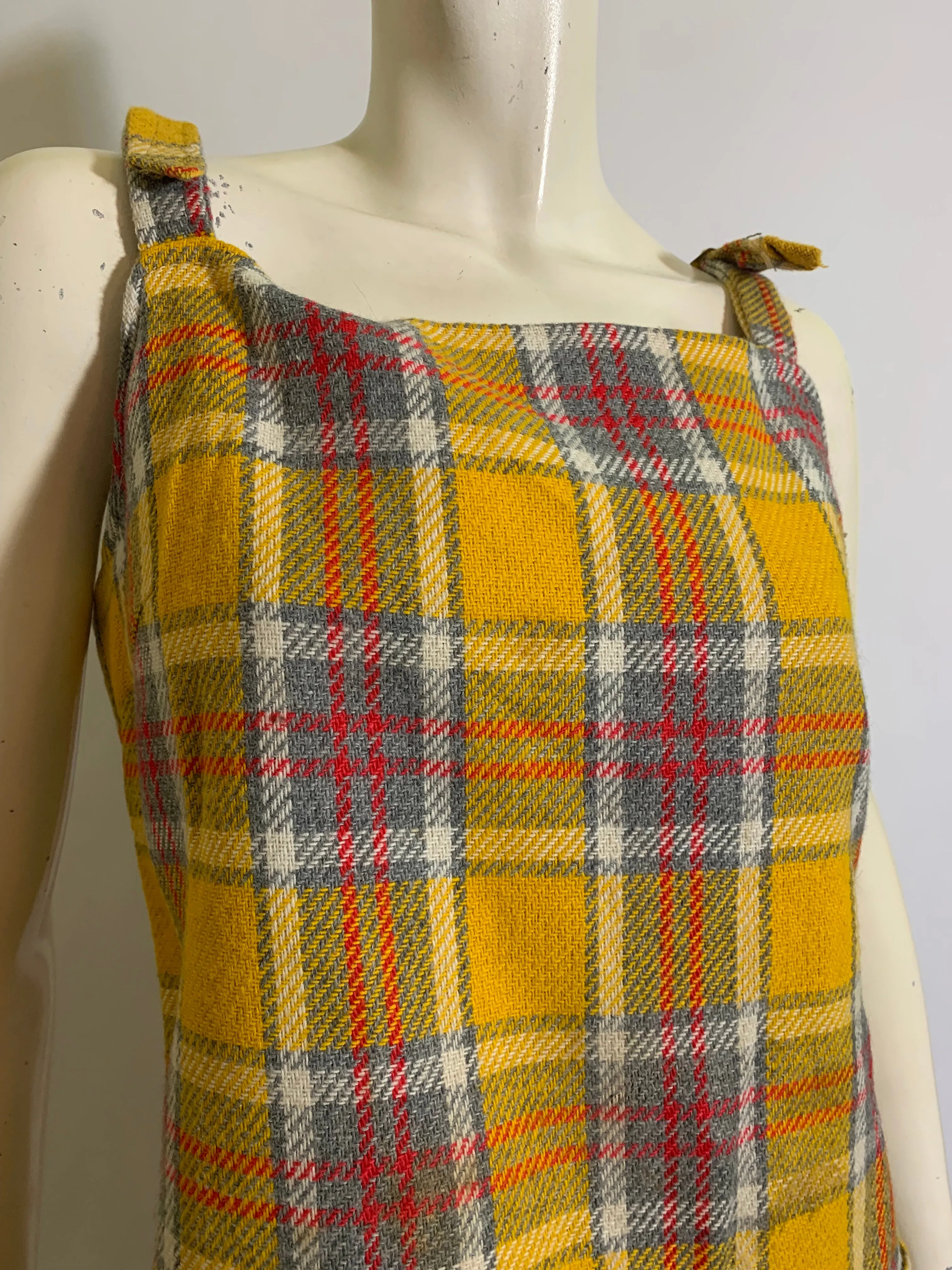 Goldenrod and Grey Plaid Wool Jumper Mini Dress circa 1970s