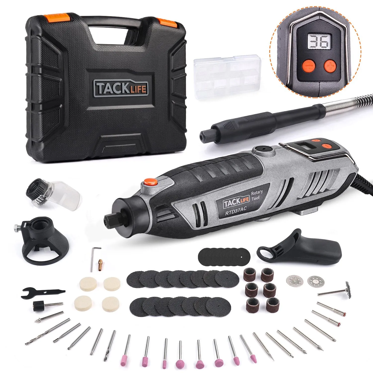 High-Performance Rotary Tool Kit with Digital Screen, Flex Shaft, Grip   Cutting Accessories