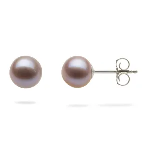 Lavender Freshwater Pearl Earrings in White Gold - 7-8mm