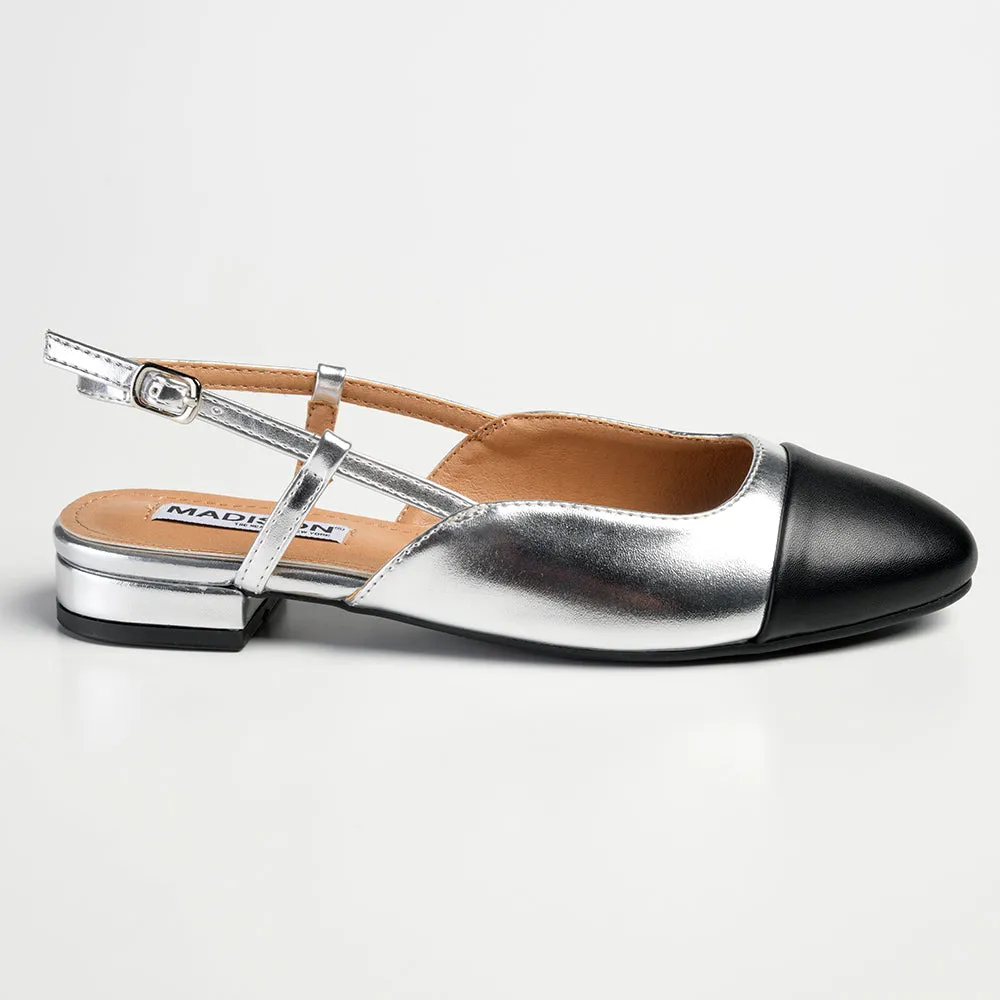 Madison Bluma Low Block Heel Slingback Sandal - Black / Silver