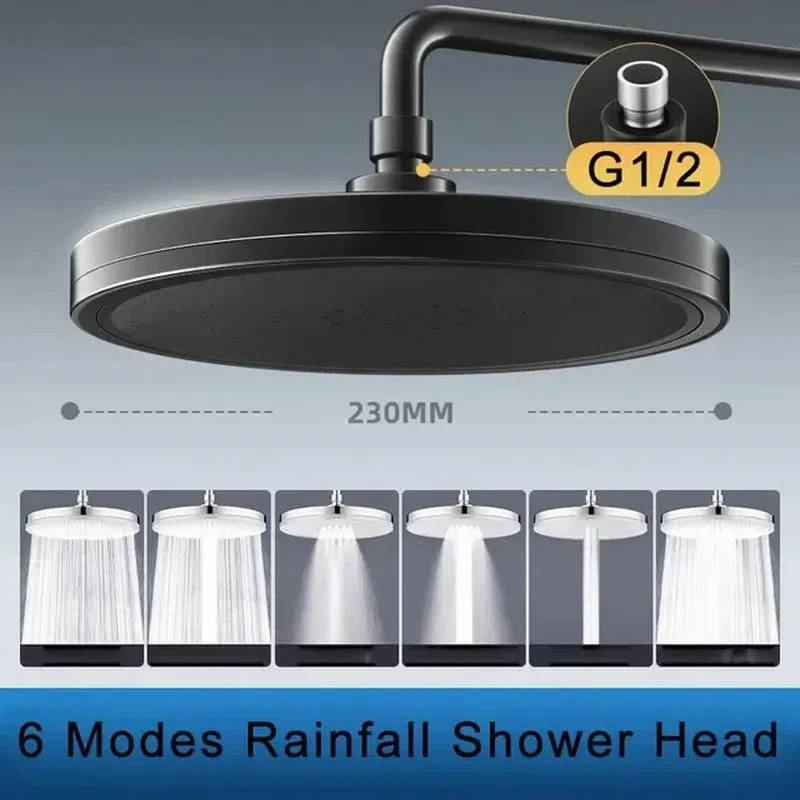 New 230Mm Big Panel Showerhead 6 Mode Supercharge Rainfall Shower Head High Pressure Top Rain Shower Faucet Bathroom Accessories