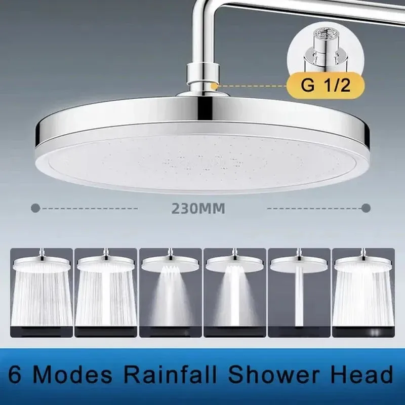 New 230Mm Big Panel Showerhead 6 Mode Supercharge Rainfall Shower Head High Pressure Top Rain Shower Faucet Bathroom Accessories