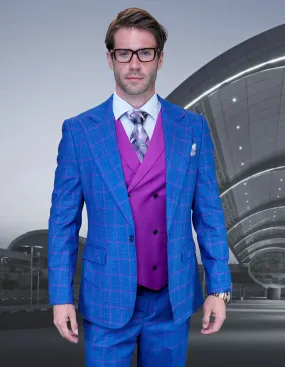 OXFORD SAPPHIRE 3 PC MODERN FIT PLAID SUIT