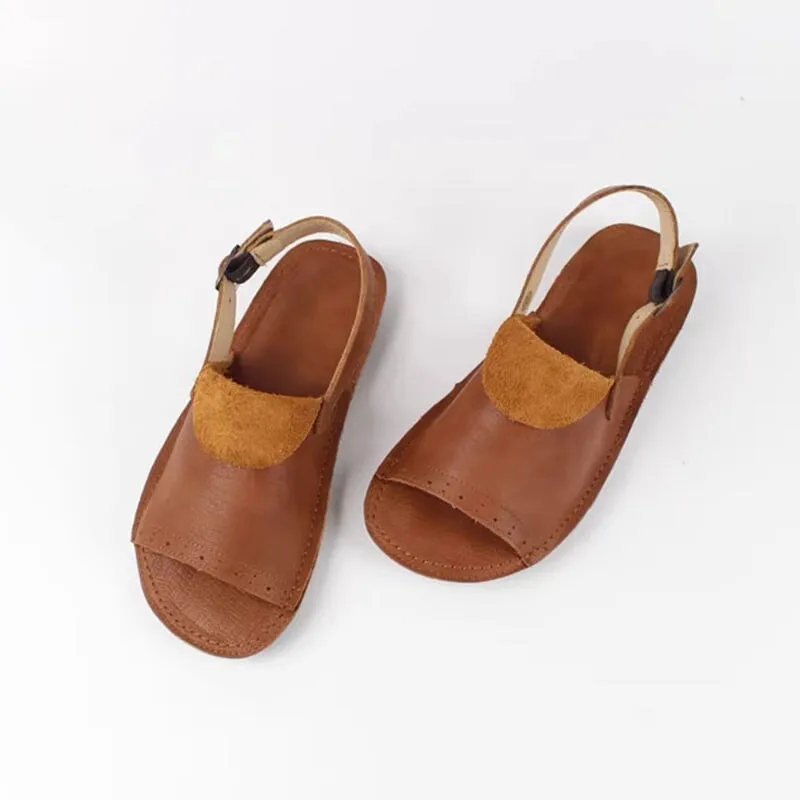 Retro Leather Buckle Sandals Open Toe Handmade Brown/Coffee