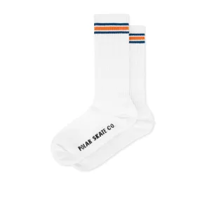 Rib Socks | Long | Stripe - White / Blue / Orange